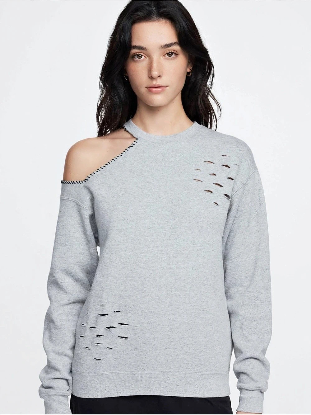Free People x Tricia Fix Distressed Asymmetrical Sweatshirt in Gray Small NWT